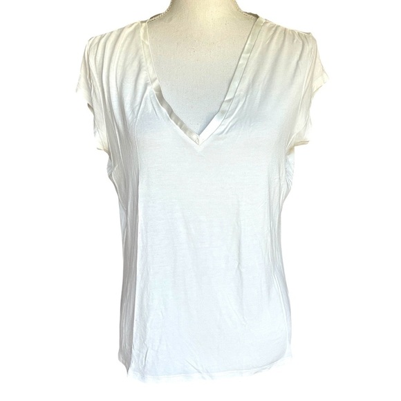 L.K.Bennett V-Neck Cap Sleeve Gathered Shoulder Top White XL - Picture 1 of 9